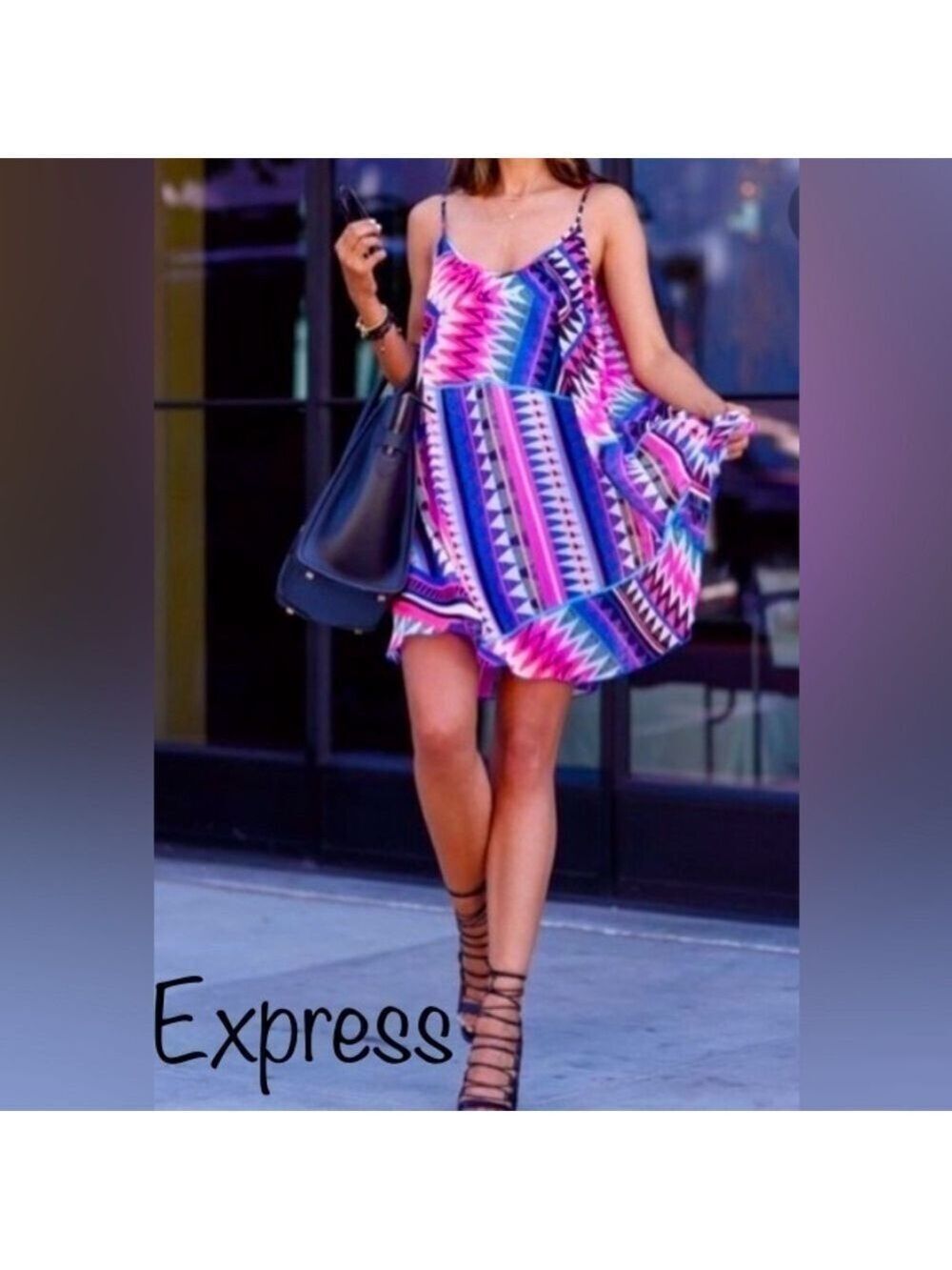 EXPRESS Vibrant Geometric Shift Dress-Lined, adjustable Straps, Size XS